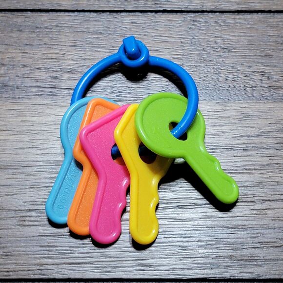 Set of 5 Infant Toys: Keys, Rings, Music Balloon, Giraffe, & Crinkle Seal - Picture 3 of 11